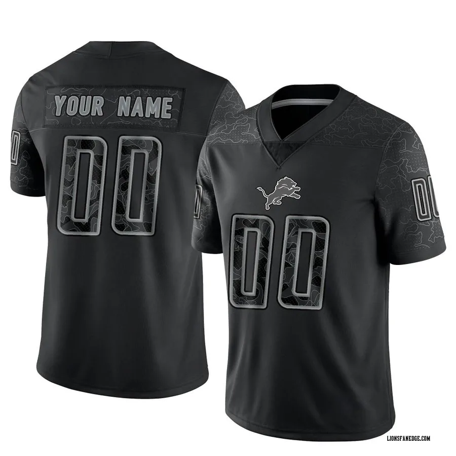 Custom Detroit Lions Men's Limited Custom Reflective Nike Jersey - Black